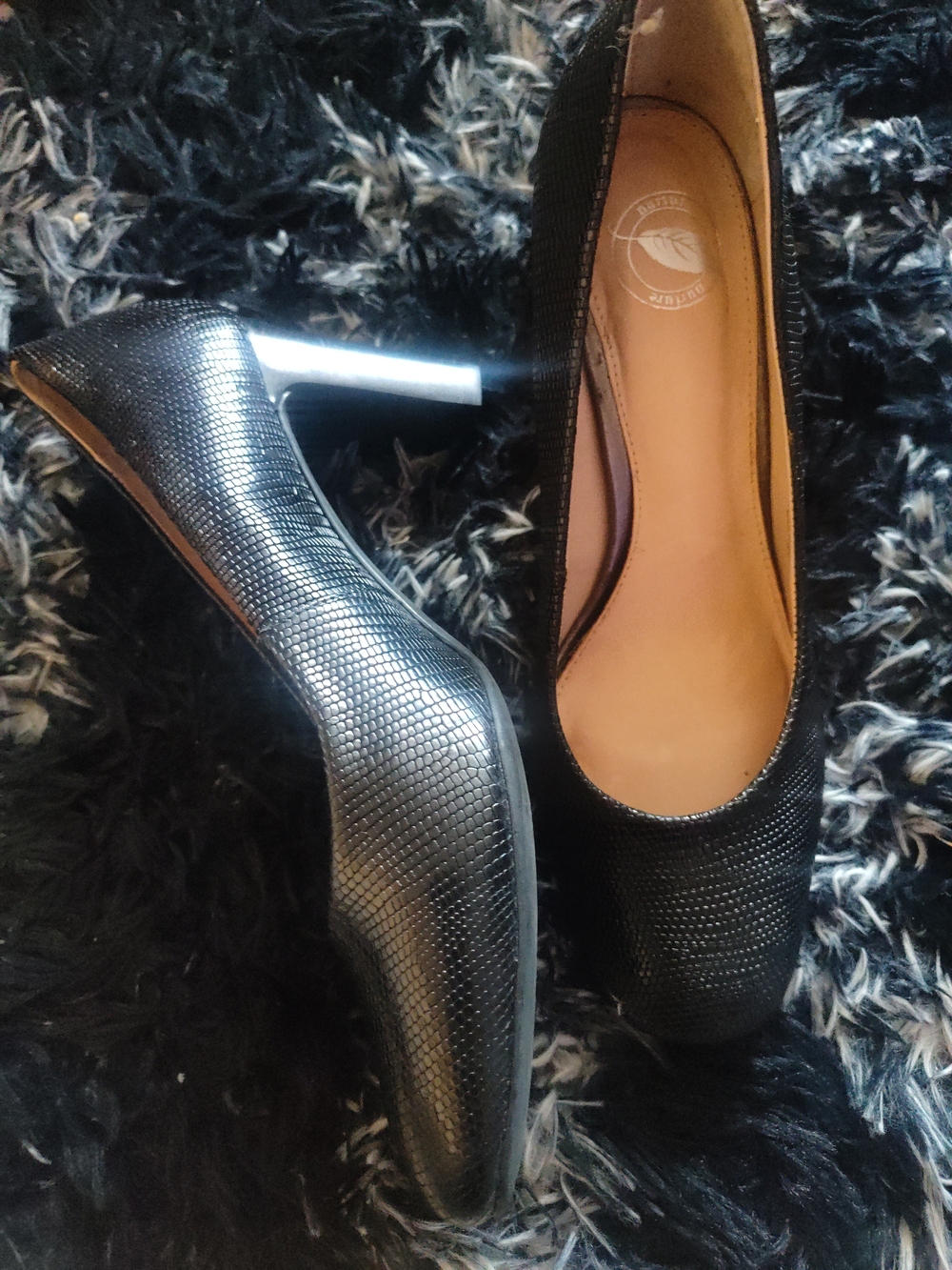 Black Textured High Heel Pumps for Women